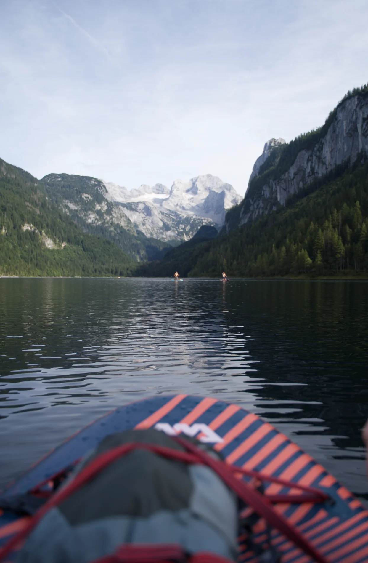 Mountain lake seen from a paddleboard