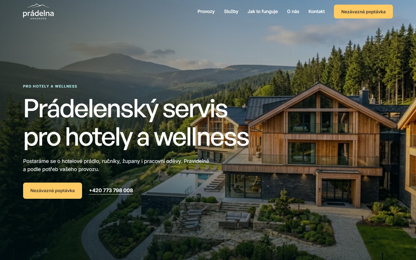 Hotel service landing page from the Prádelna Krkonoše website